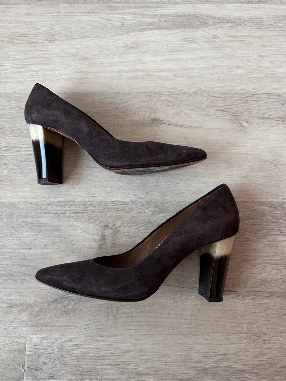 Donald J. Pliner Dark Brown Suede Pointed Toe Block Heel Pumps